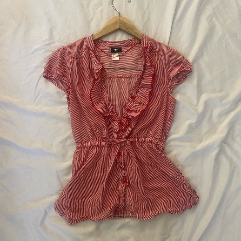 H&M RED STRIPED BLOUSE